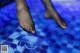 A person's feet in a pool of water.